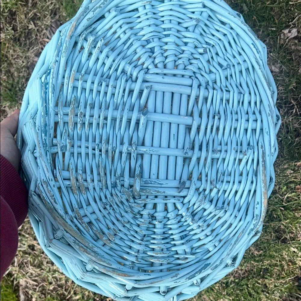 Large Storage Light Blue Rustic Wicker Basket